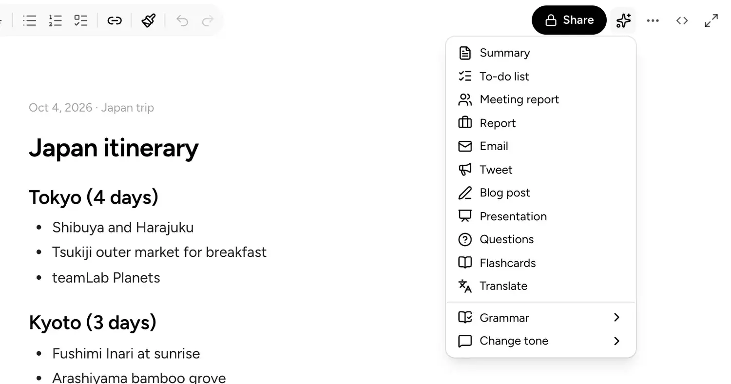 App web di Brain Dump, screenshot 3